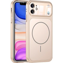 Alan Tech iPhone 11 Kılıf Zore M-Safe Şarj Özellikli Kamera Korumalı Formen Kapak - Gold