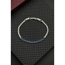 Frnch Lacivert-Beyaz Zirkon Taşlı Gümüş Renk Tennis Erkek Bileklik FRJ12675-3675-L2A