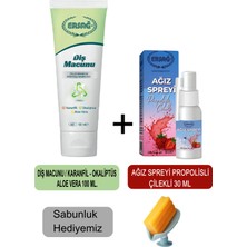 Ersağ Diş Macunu (Karanfil,okaliptüs,aloe VERA)100ML - Ağız Spreyi Propolisli-Çilekli 30 ml + Sabunluk Hediyemiz 481-17