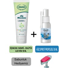 Ersağ Diş Macunu (Karanfil,okaliptüs,aloe VERA)100ML - Ağız Spreyi Propolisli 30 ml + Sabunluk Hediyemiz 481-10