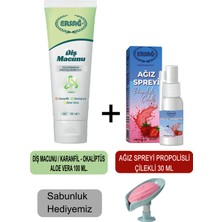Ersağ Diş Macunu (Karanfil,okaliptüs,aloe VERA)100ML - Ağız Spreyi Propolisli-Çilekli 30 ml + Sabunluk Hediyemiz 481-21