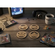 YLN Design Ylndesignwood&craft - Gaming Dna'sında Olanlara Hediye: El Yapımı Ahşap Oyuncu Bardak Altlığı Seti