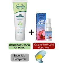 Ersağ Diş Macunu (Karanfil,okaliptüs,aloe VERA)100ML - Ağız Spreyi Propolisli-Çilekli 30 ml + Sabunluk Hediyemiz 481-19
