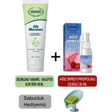 Ersağ Diş Macunu (Karanfil,okaliptüs,aloe VERA)100ML - Ağız Spreyi Propolisli-Çilekli 30 ml + Sabunluk Hediyemiz 481-23