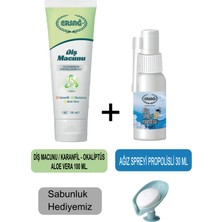 Ersağ Diş Macunu (Karanfil,okaliptüs,aloe VERA)100ML - Ağız Spreyi Propolisli 30 ml + Sabunluk Hediyemiz 481-11