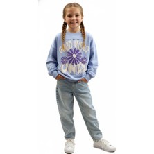 Çikoby Kız Çocuk Lila Baskılı Crop Sweatshirt – %100 Pamuk, Rahat ve Modern Tasarım