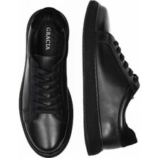 Alta Gracia Erkek Siyah Sneakers Hakiki Deri Ayakkabı Rahat Tabanlı Günlük Ofis Ortopedik Kaymaz Okul Casual Şık