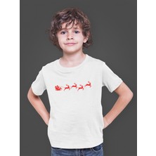 Bumeta Yılbaşı Santa Claus Geyik Silüet Noel Baba Baskılı Çocuk Tişört T-Shirt