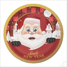 Süsle Bebek ve Parti Yılbaşı Noel Baba Karton Tabak - 22CM x 8 Adet