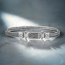 Takılingo 925 Ayar Gümüş Kazaziye Çizgili Tasarım El Işi Erkek Bileklik