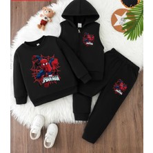 Punix Kids Punıx Kıds Özel Üretim Minik Sipider Man Baskılı %100 Pamuk Kışlık Erkek Çocuk Yelekli 3 Lü Eşofman Takımı