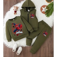 Punix Kids Punıx Kıds Özel Üretim Minik Sipider Man Baskılı %100 Pamuk Kışlık Erkek Çocuk Yelekli 3 Lü Eşofman Takımı