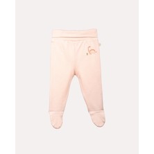 Hoogie %100 Organik Pamuk Gots Sertifikalı Patikli Dinozor Desenli Bebek Pantolon - Pudra