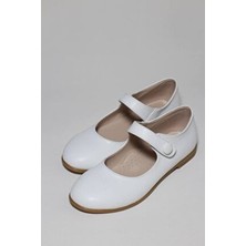 Kız Çocuk Düğmeli Beyaz Mat Ortopedik Babet Ayakkabı