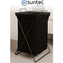 Suntel Katlanabilir Kumaş Çamaşır Sepeti – Siyah Metal Gövdeli, Siyah Renk Torbalı