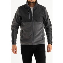 Souris Erkek Füme Dar Kalıp Anti-Pilling Tüylenme Yapmayan Tam Fermuar Softshell Garnili Polar Sweatshirt