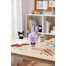 Miniso Sanrio Lisanslı Kuromi Tatlı Fabrikası Serisi Pipetli ve Süslemeli Plastik Şişe 435ML