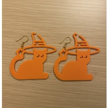 Kanem3D 2 Çift Cadı Şapkalı Kedi Küpe