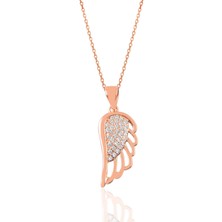 Söğütlü Silver Gümüş Rose Zirkon Taşlı Zerafet Kanat Kolye SGTL12630ROSE