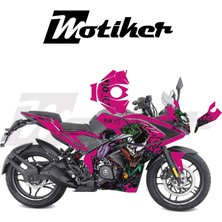 Motiker Bajaj RS200 Sticker Joker Model Parçalı Motosiklet Kaplama Sticker Etiket Modeli Pembe Siyah Yeşil
