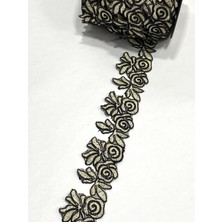 Siyah Mat Gold Güpür Şerit / 1 Metre