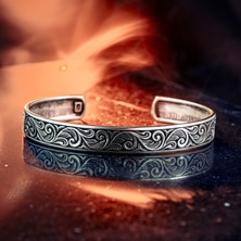 Takılingo 925 Ayar Gümüş Kalem Işlemeli Osmanlı El Yapımı Açık Cuff Erkek Bileklik