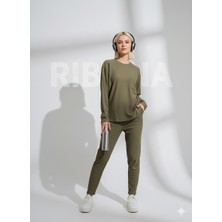 Ribana Classic Unisex Haki Fitilli Içi Polarlı Bisiklet Yaka Slim Cepli 2'li Takım