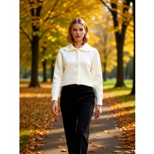 Benerly Kadınların Kış Gardıroplarına Sıcaklık ve Katan Düşük Kollu Polo Yaka Oversize Crop Triko Hırka