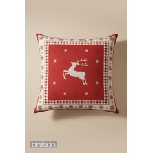 Anılsan 2Adet Geyik Desenli Çift Taraflı Kırlent Kılıfı - 45x45 cm Yılbaşı Dekoratif