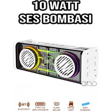 Teknohane Bluetooth Hoparlör Ses Bombası 10 Watt Beyaz-Siyah Yüksek Ses Gücü ve LED Işık Özellikli
