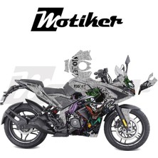 Motiker Bajaj RS200 Sticker Joker Model Parçalı Motosiklet Kaplama Sticker Etiket Modeli Gri Siyah Yeşil