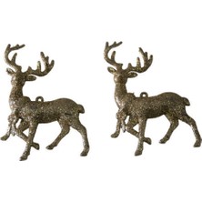 Empressco Yılbaşı Çam Ağacı Süsü, Simli Geyik, Altın Renk, 2'li Takım