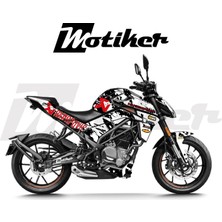 Motiker Cfmoto NK250 2024-2025 Yeni Kasa Parçalı Kaplama Sticker Etiket Modeli Siyah - Beyaz Renk Naked Sport