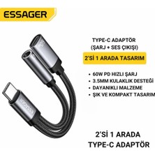 Essager 60W Şarj 2in1 Type-C To Aux Dönüştürücü Çevirici Hızlı Şarj +3.5mm Kulaklık Çıkışı, Hifi Ses ve Hızlı Şarj Adaptörü