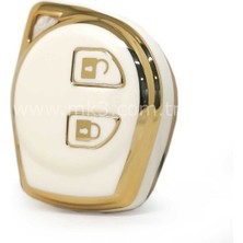 AutoHan Keys Lüx Suzuki Alto Swift Baleno Sx4 Grand Vitara Jimny 2 Buton Nano Anahtar Kılıfı Beyaz Gold Renk