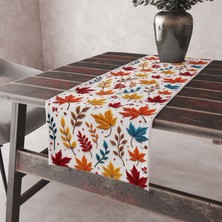 Alkan Homes Punch Işlemeli Görünümlü Sonbahar Yaprak Desen Leke Tutmaz Kumaş Kenarları Dikişli Dekoratif Masa Örtüsü Runner 45×100 cm
