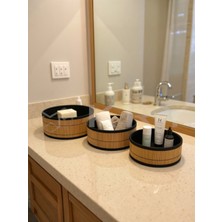 Empressco Kahverengi Yuvarlak 3'lü Bambu Banyo Seti – Sabunluk, Havluluk, Organizer