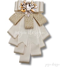 Pegu Shine Seri Ekru Grogren Kurdele Taşlı Yaka Çiçeği Broş Okul,iş,şal,gömlek