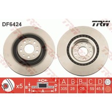 Belirtilmemiş Trw DF6424 Ön Fren Disk 2 Adet Doblo1 200- Combo 2012-