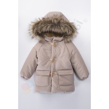 Bebek Vadisi Yeni Varaklı Peluş Kürklü Fermuarlı Kapitone Kapüşonlu Kar Şişme Kışlık Erkek Bebek Mont Çocuk Kaban