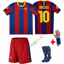 Legent Lady Barcelona 2010-11 Şampiyonlar Ligi Finali Messi Retro Çocuk Forması Şort Çorap Bileklik Hediyeli