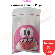 Carpcorn 50 Adet Pembe Canavar Desenli Cake Pop & Kurabiye POŞETI-10X15 cm