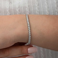 Gumush Hk Gümüş Kadın Bileklik 3.5 mm Beyaz Taşlı Su Yolu |gümüş Takı Hediyelik Ürünler