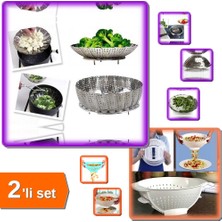 Hereveoyuncak Buharda Pişirme Aparatı - Haşlama Sepeti + Akıllı Makarna Süzgeci - 2li Set S2Q3L6