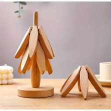 Empressco 4’lü Standlı Bambu Nihale Seti, Pratik Katlanabilir Bardak Altlığı