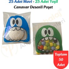 Carpcorn 50 Adet Mavi-Yeşil Renkli Canavar Desenli Cake Pop & Kurabiye POŞETI-10X15 cm