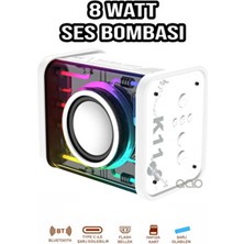 Teknohane Bluetooth Orta Boy Hoparlör 8 Watt Beyaz Ses Bombası LED Işık ile Yüksek Ses Gücü