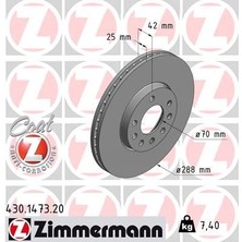 Zimmermann Ön Fren Aynası Vectra B 96 02 Saab 9-2/9-3 93 03 288X25X7DLXHAVALI 32025723-569357-93182306