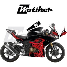 Motiker Rks Srk 125R Kaplama Motosiklet Sticker Etiket Modeli Dragon Desen Kırmızı Siyah Beyaz