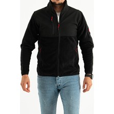 Souris Erkek Siyah Dar Kalıp Anti-Pilling Tüylenme Yapmayan Tam Fermuar Softshell Garnili Polar Sweatshirt